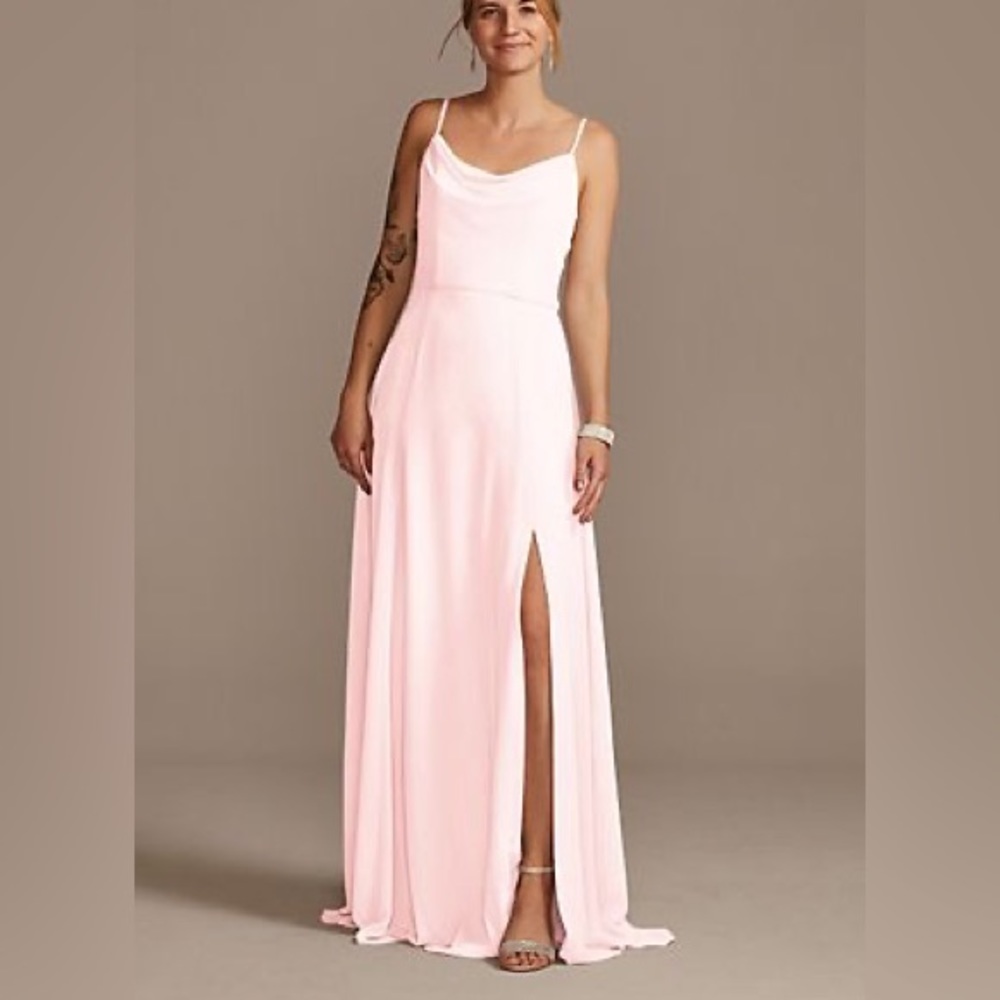 David’s Bridal Cowl Neck Chiffon Bridesmaid Dress, petal pink 🌸🌷